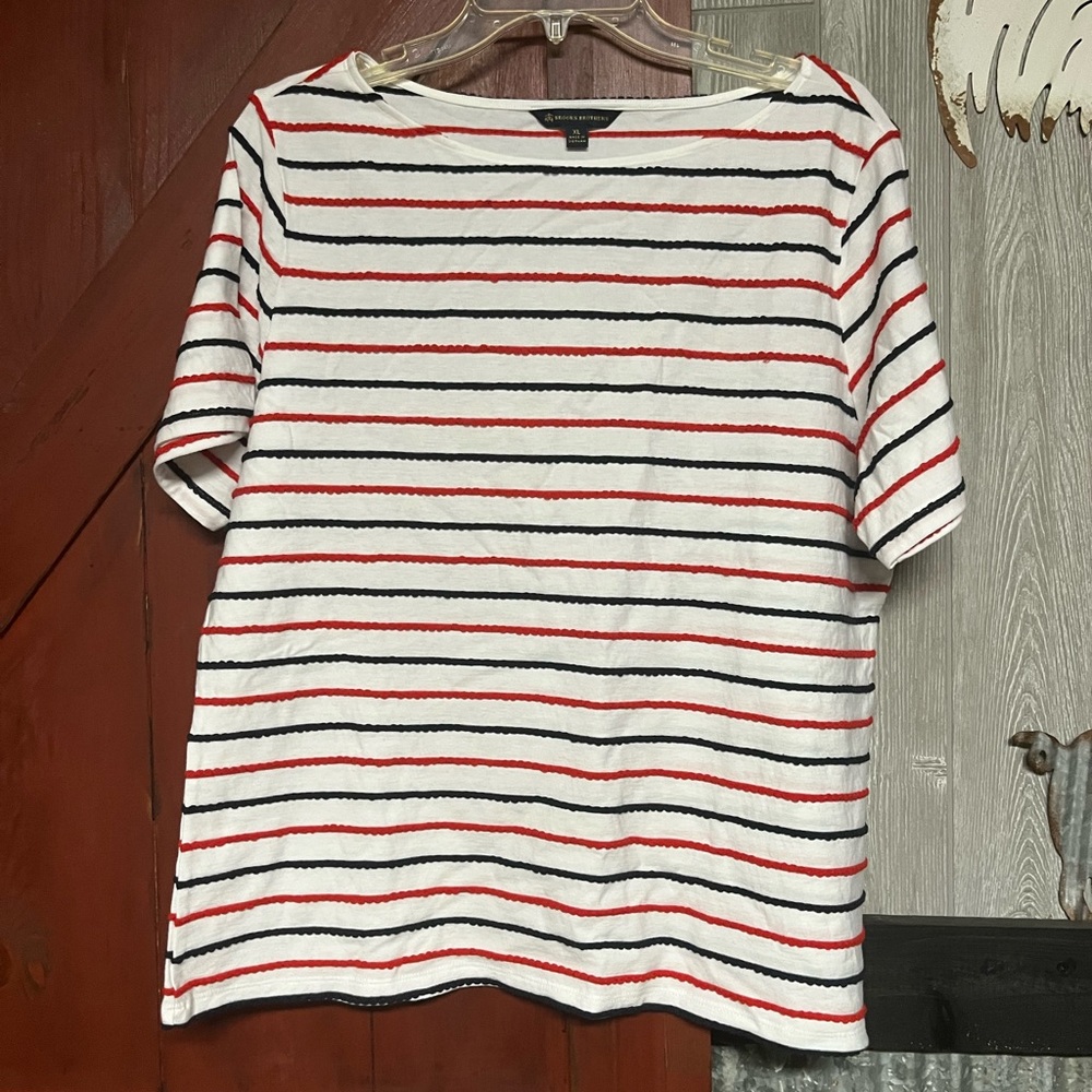 Brooks Brothers Red and Black Striped Short Sleeve Top